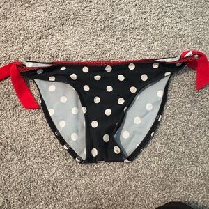 Vintage Y2K Guess Red, Black and White Polka Dot Bikini Bottom Retro medium